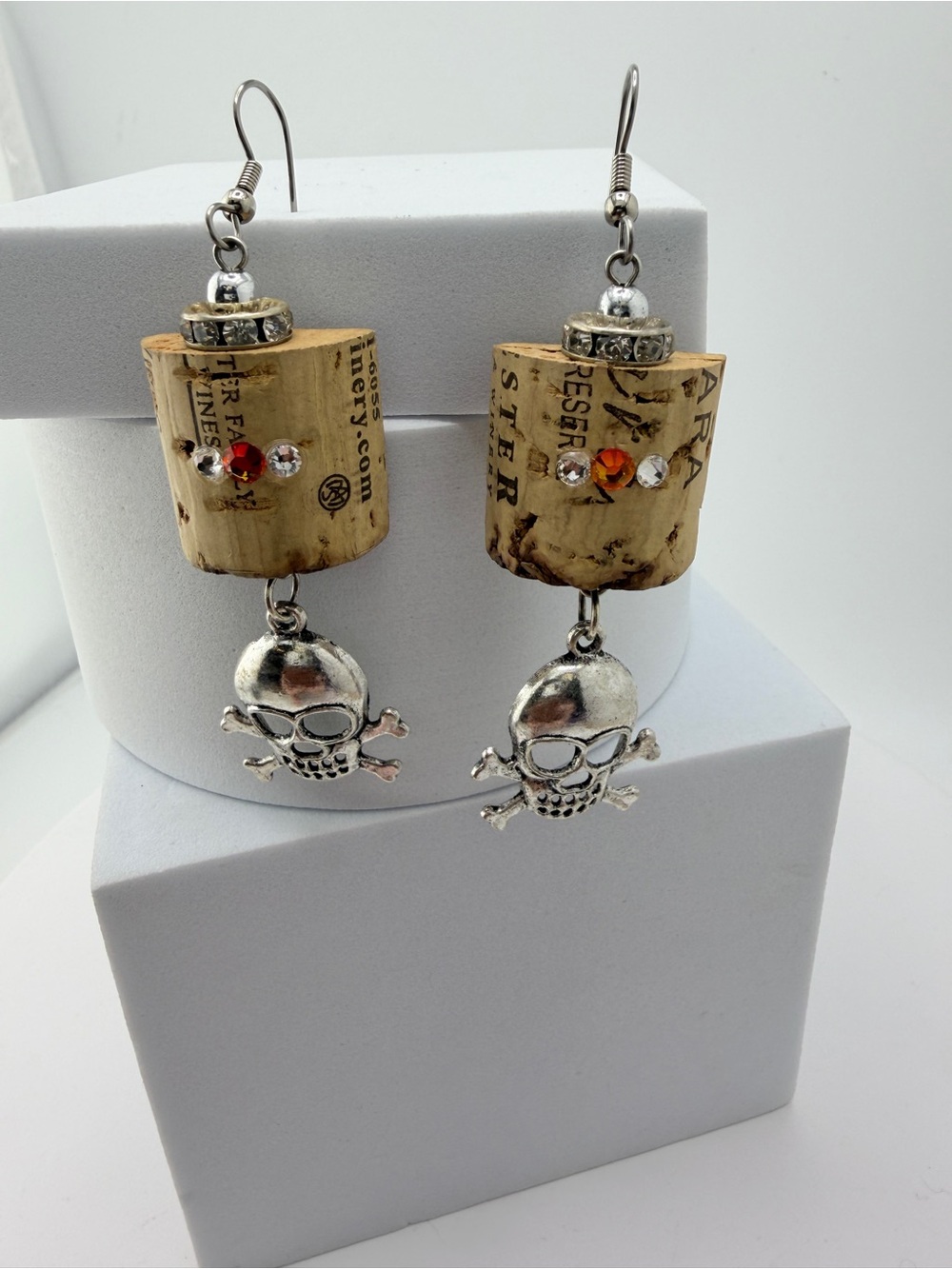 Unique Handmade Wine Cork and Skull Charm
Earrings